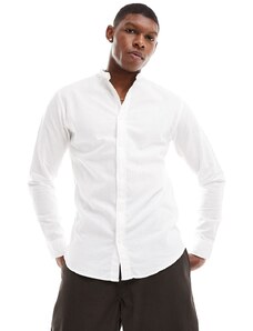 Jack & Jones - Camicia in lino con collo serafino bianca-Bianco