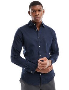 Jack & Jones - Camicia a maniche lunghe in lino blu navy