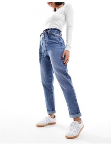 New Look - Jeans a vita alta dritti con cintura blu medio