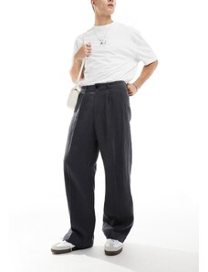 Weekday - Pantaloni comodi sartoriali nero slavato in lino