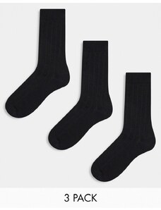 ASOS DESIGN - Confezione da 3 paia di calzini a coste neri-Nero