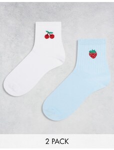 ASOS DESIGN - Confezione da 2 paia di calzini con frutta ricamata-Multicolore