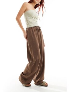 Weekday - Mia - Pantaloni in misto lino marroni-Marrone