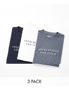 Abercrombie & Fitch - Confezione da 3 T-shirt blu navy/grigia/bianca con logo al centro del petto-Multicolore