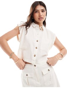 Vero Moda - Camicia corta in lino bianco sporco in coordinato
