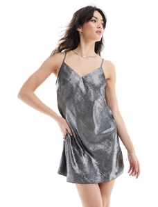 Miss Selfridge - Vestito sottoveste corto con spalline sottili color argento metallizzato