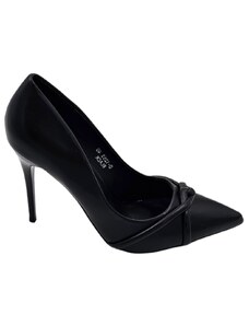 Malu Shoes Decollete scarpa donna a punta in pelle nera con nodo in rilievo tacco sottile 12 cm elegante evento cerimonia