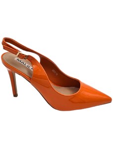 Malu Shoes Scarpe decollete slingback donna elegante a punta in vernice lucida arancione tacco 10 cinturino tallone regolabile