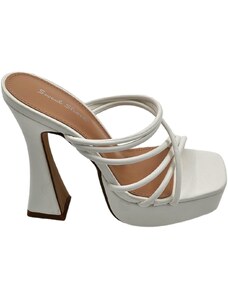 Malu Shoes Sandalo tacco donna platform in pelle bianco con plateau alto 3,5 cm e tacco clessidra 15 cm fascette incrocio avampiede