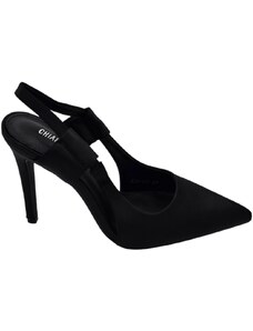 Malu Shoes Decollete scarpa donna slingback a punta in raso nero tacco sottile 10 cm cinturino tallone fisso glamour moda