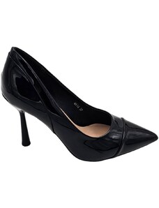 Malu Shoes Decollete' donna a punta lucida nero tacco a clessidra 10 cm linea basic con punta in rilievo cerimonie eventi moda