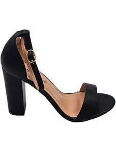 Malu Shoes Sandalo alto donna in pelle nero tacco doppio 10 cm cinturino regolabile alla caviglia linea basic cerimonia elegante