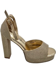 Malu Shoes Sandali tacco donna in tessuto satinato oro plateau 3 cm tacco 11 cm con fascia avampiede chiusura regolabile caviglia