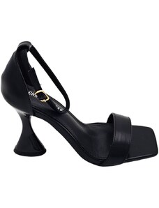 Malu Shoes Sandali donna pelle nero tacco clessidra 9 cm fascetta all'avampiede chiusura cinturino alla caviglia regolabile moda