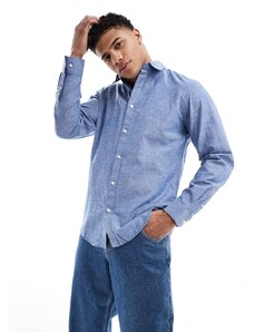 Selected Homme - Camicia a maniche lunghe in misto lino blu