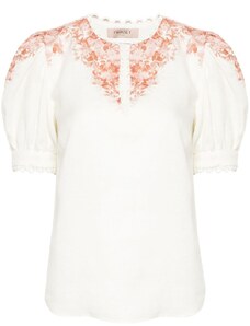 TWINSET Blusa bianca stampa floreale lino