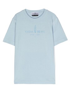 STONE ISLAND KIDS T-shirt celeste con stampa Compass fronte/retro