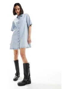ASOS DESIGN - Vestito camicia morbido a maniche corte blu lavaggio chiaro