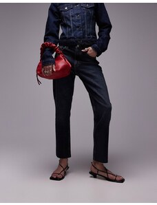 Topshop - Jeans dritti cropped a vita medio alta con bordi grezzi nero blu