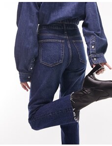 Topshop - Jeans corti dritti a vita medio alta color indaco-Blu