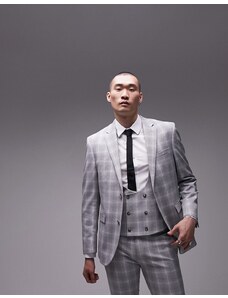 Topman - Giacca da abito super skinny, colore grigio, con tessuto impreziosito da quadri