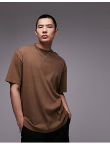 Topman - T-shirt oversize color marrone slavato a coste