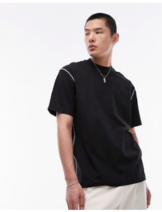 Topman - T-shirt super oversize nera con cuciture a contrasto-Nero