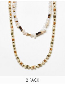 ASOS DESIGN - Confezione da 2 collane multicolore con perline, frammenti e pendente