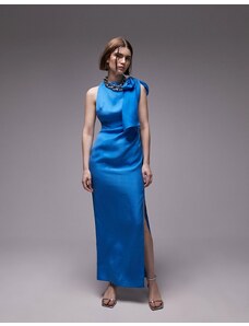 Topshop - Vestito lungo premium drappeggiato in tessuto cupro blu
