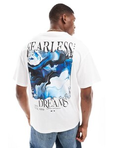 Jack & Jones - T-shirt oversize bianca con stampa sul retro con scritta "Fearless dreams"-Bianco