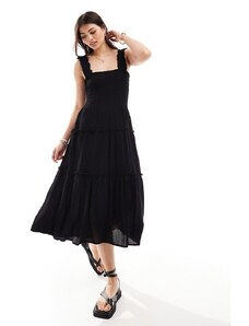Vero Moda - Vestito midi nero arricciato con spalline sottili