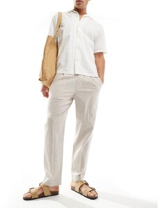 Abercrombie & Fitch - Pantaloni in misto lino ampi beige con pieghe-Neutro