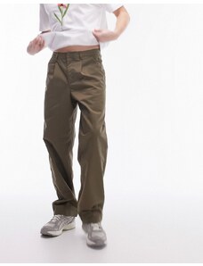 Topman - Pantaloni a fondo ampio kaki con pieghe-Verde