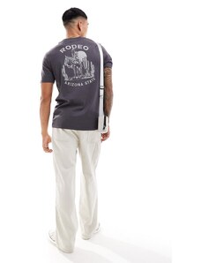 ASOS DESIGN - T-shirt grigia con stampa di paesaggio sulla schiena-Grigio