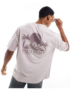 ASOS DESIGN - T-shirt oversize grigia con stampa di spiaggia sul retro-Grigio
