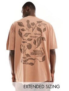 ASOS DESIGN - T-shirt oversize color cuoio con stampa di foglie sul retro-Arancione