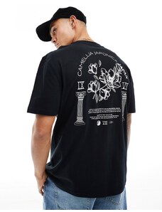 ASOS DESIGN - T-shirt comoda nera con stampa di fiori sul retro-Nero