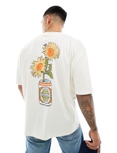ASOS DESIGN - T-shirt oversize bianco sporco con stampa di girasole sul retro