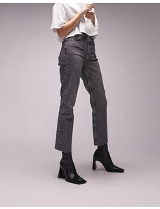 Topshop - Jeans dritti cropped a vita medio alta con bordi grezzi grigio scuro