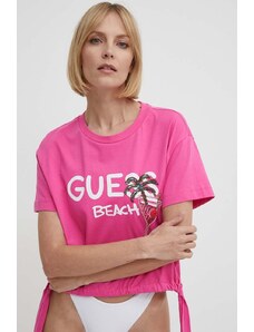 Guess t-shirt da spiaggia in cotone colore rosa E4GI03 I3Z14