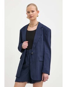 Marella giacca in lino colore blu navy 2413041035200