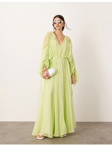 ASOS Edition - Vestito lungo in chiffon stretto in vita verde mela