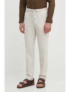 BOSS pantaloni in lino misto colore beige 50512565