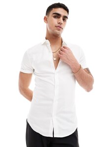 ASOS DESIGN - Camicia Oxford skinny con colletto alla francese bianca-Bianco