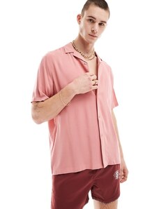 ASOS DESIGN - Camicia in viscosa con colletto con rever vestibilità comoda rosa argilla