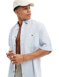 ASOS DESIGN - Camicia comoda in misto lino blu pallido con colletto squadrato