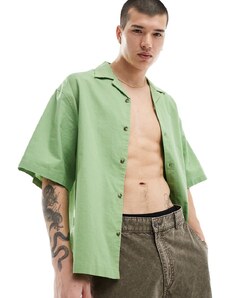 ASOS DESIGN - Camicia squadrata oversize in misto lino verde con rever
