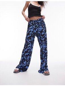 Topshop - Pantaloni con fondo ampio cobalto sfumato plissé stropicciato-Blu