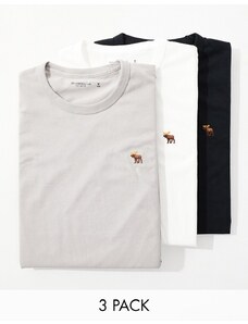Abercrombie & Fitch - Confezione da 3 T-shirt con logo icona colore nero, grigio e bianco-Multicolore