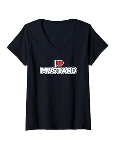 I Love Mustard Designs Donna Amo la senape Maglietta con Collo a V